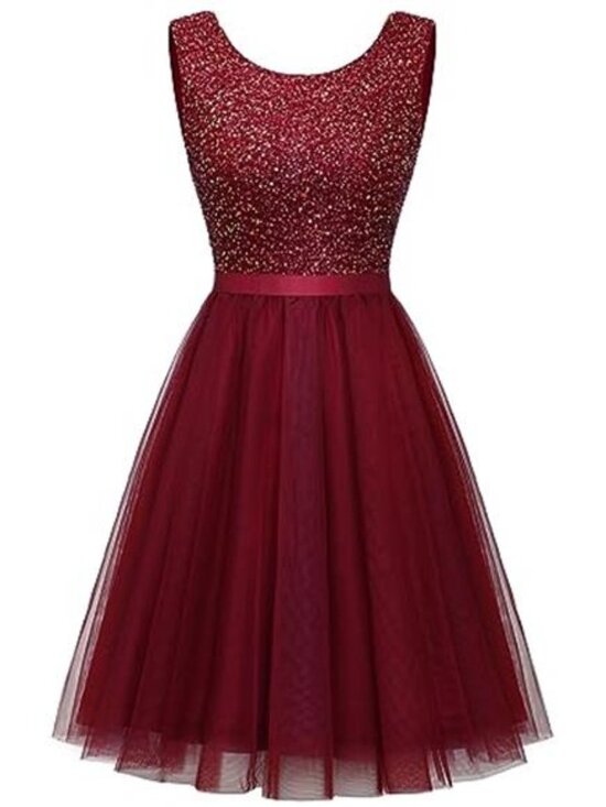 Other - Sequin Dress Vintage A Line Wedding Formal Swing Tulle Dress Burgandy